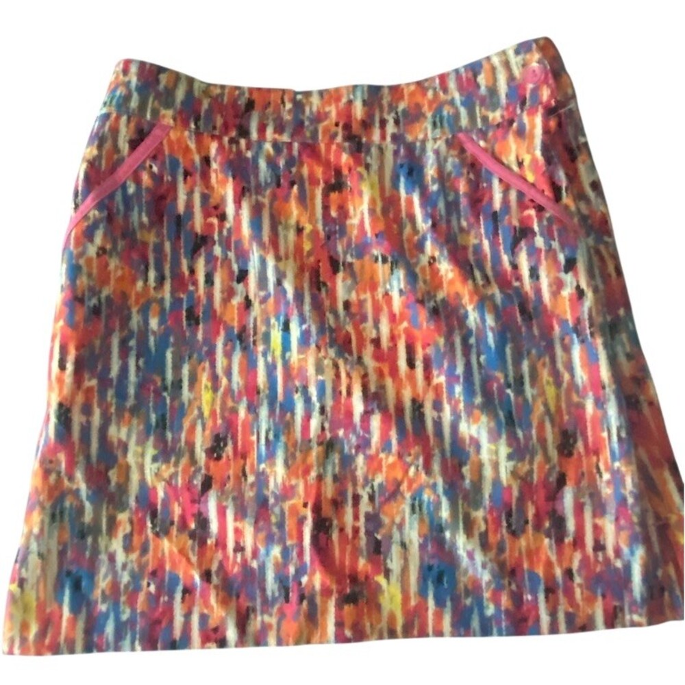 EP New York Golf Skort Womens Size 0 Multicolor Abstract Print Orange Trim